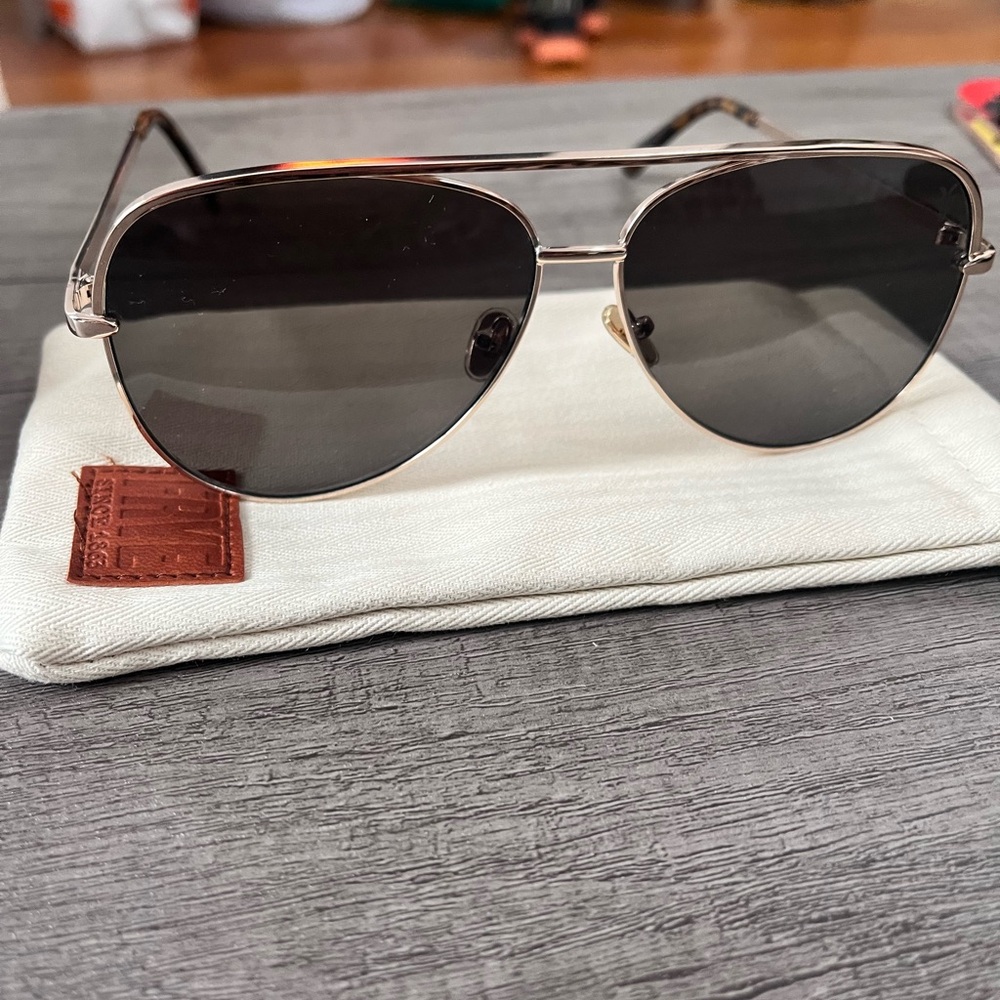 Frye Black and Gold Aviator Sunglasses with Tortoise